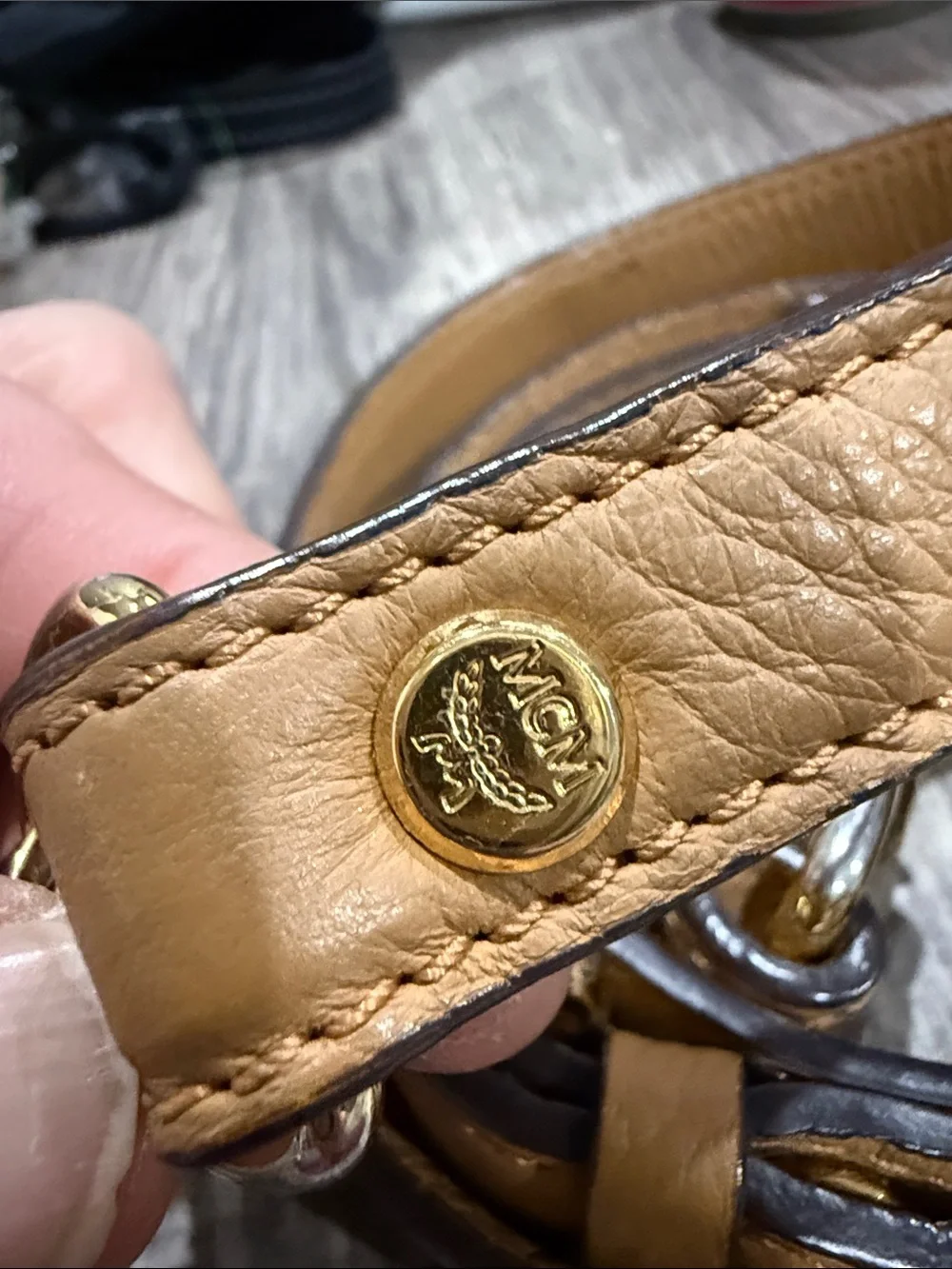 MCM Tan Leather Belt Strap  bag with Gold Hardware